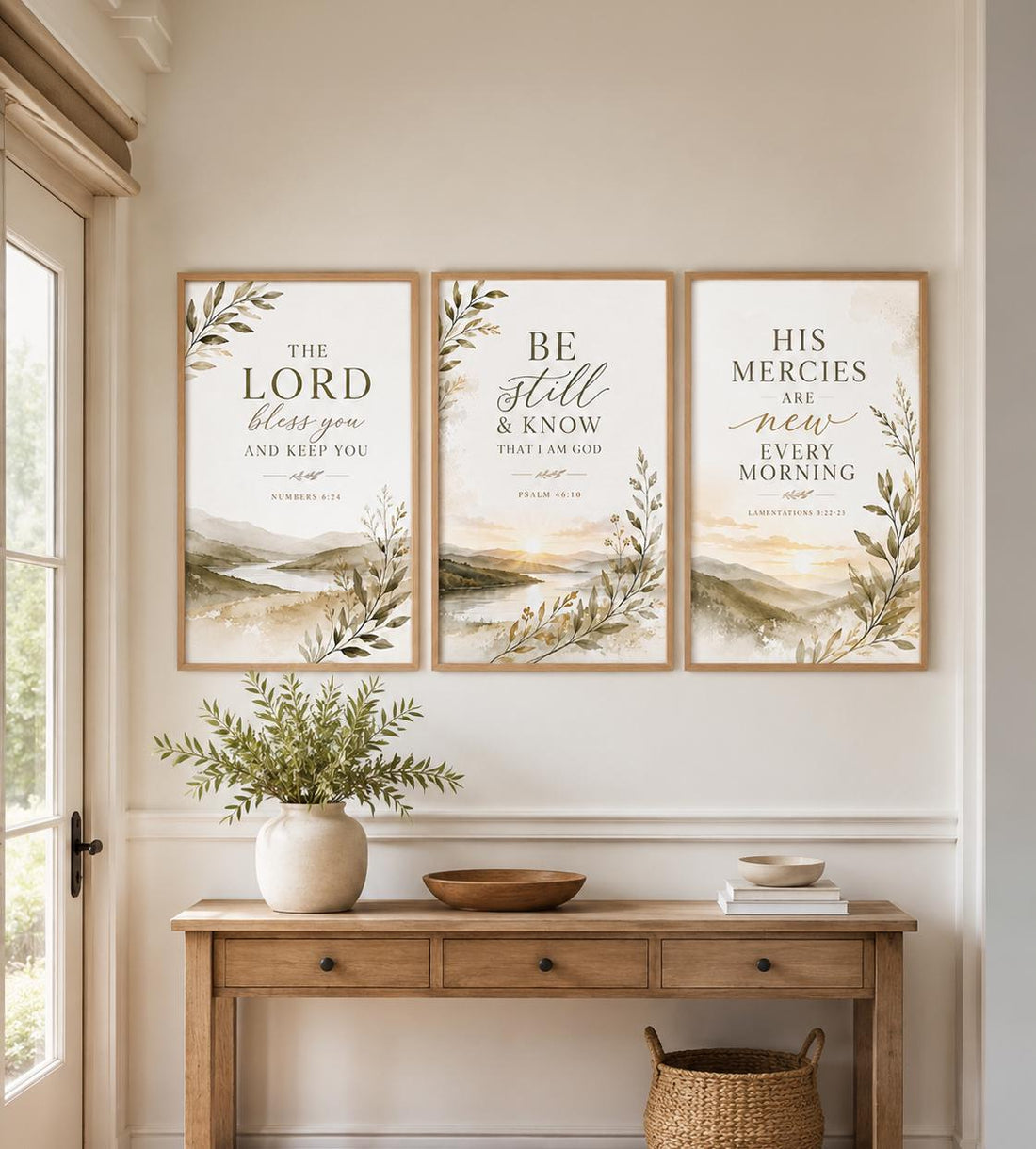Christian Wall Art Set of 3, Bible Verse Nursery Decor, Neutral Scripture Prints