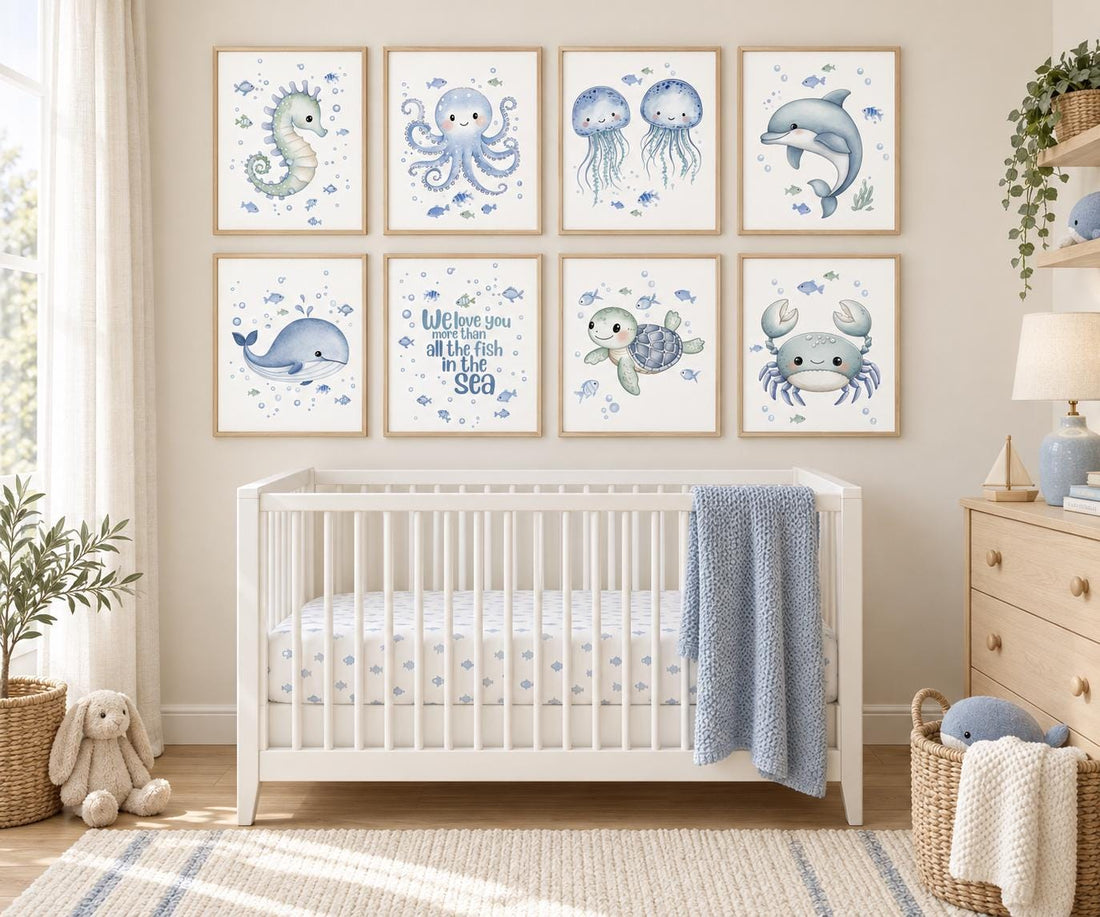 Watercolor Sea Animal Nursery Prints: Ocean Wall Art Set