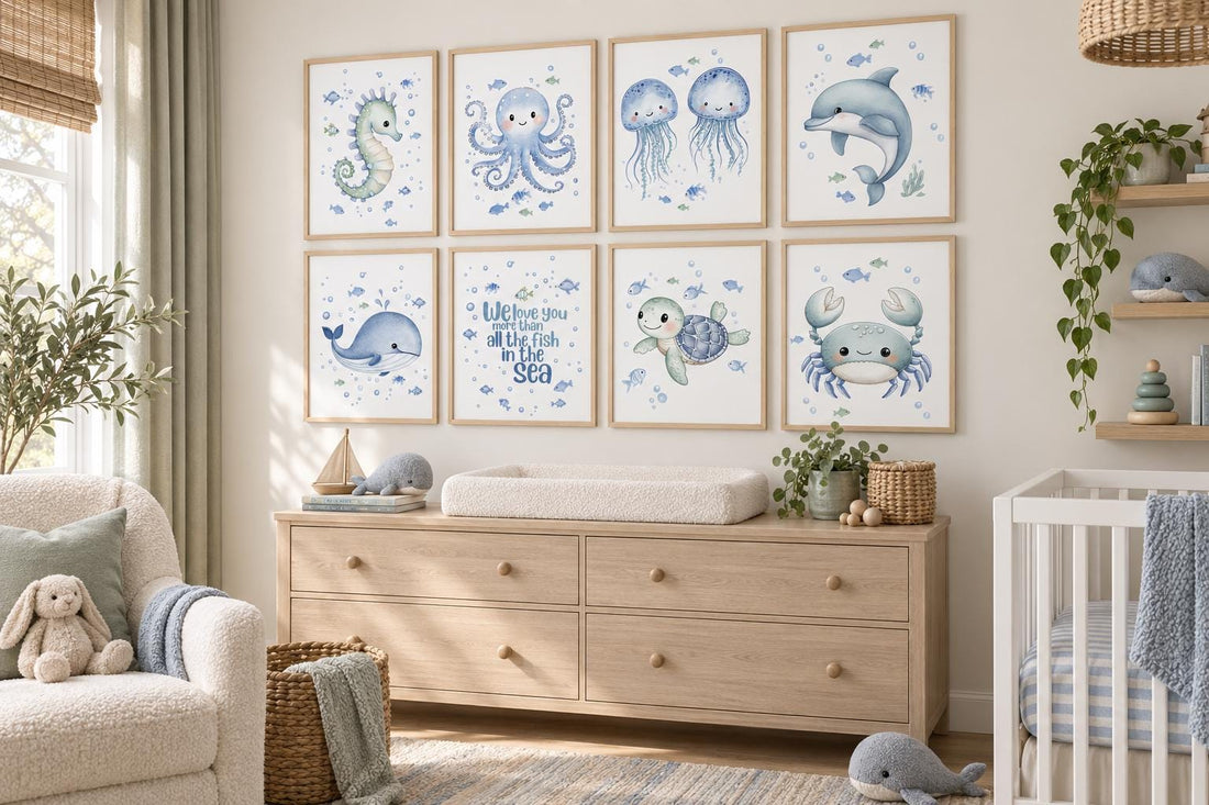 Watercolor Sea Animal Nursery Prints: Ocean Wall Art Set