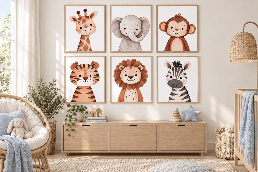 Safari Animal Nursery Prints: Watercolor Jungle Animals, Set of 6