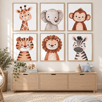 Safari Animal Nursery Prints: Watercolor Jungle Animals, Set of 6
