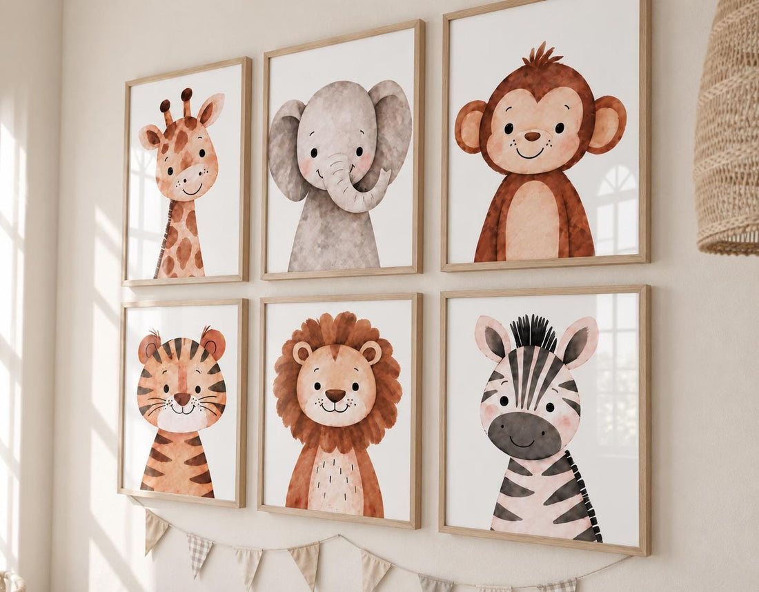 Safari Animal Nursery Prints: Watercolor Jungle Animals, Set of 6