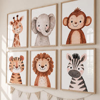 Safari Animal Nursery Prints: Watercolor Jungle Animals, Set of 6