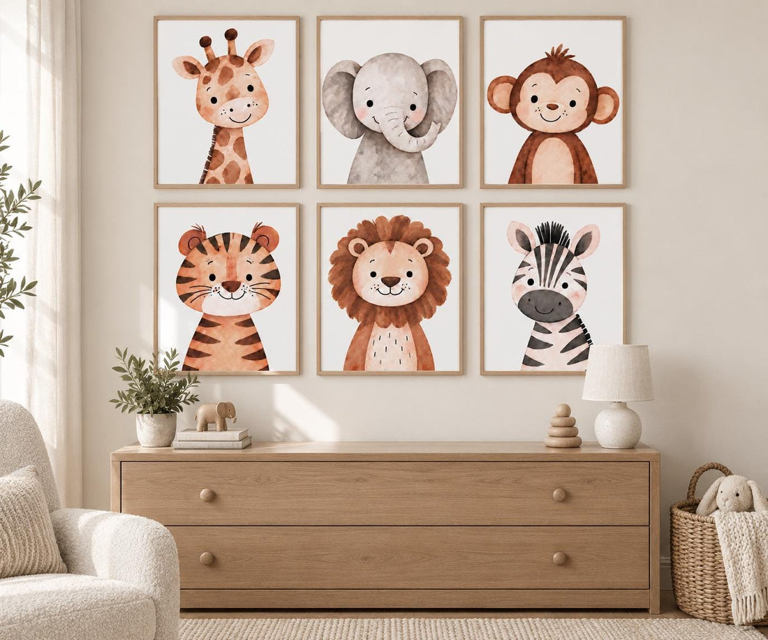 Safari Animal Nursery Prints: Watercolor Jungle Animals, Set of 6