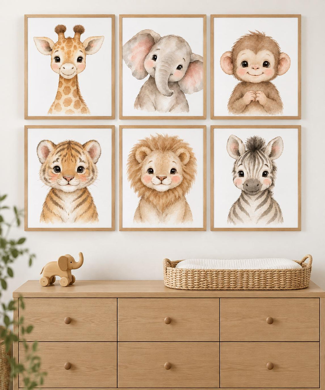 Safari Animal Nursery Prints: Watercolor Jungle Animals, Set of 6
