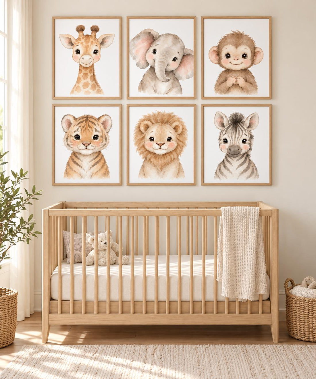 Safari Animal Nursery Prints: Watercolor Jungle Animals, Set of 6