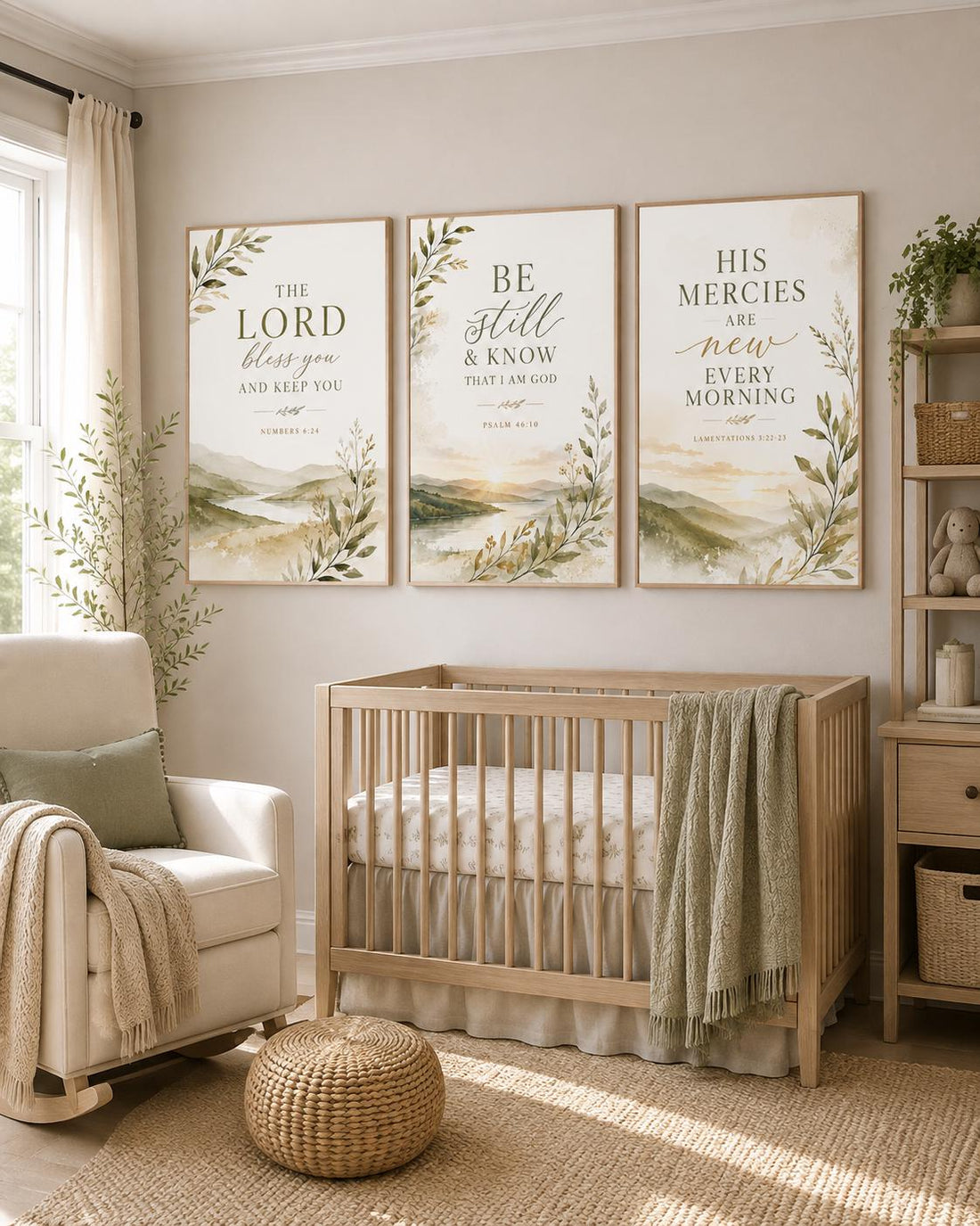 Christian Wall Art Set of 3, Bible Verse Nursery Decor, Neutral Scripture Prints