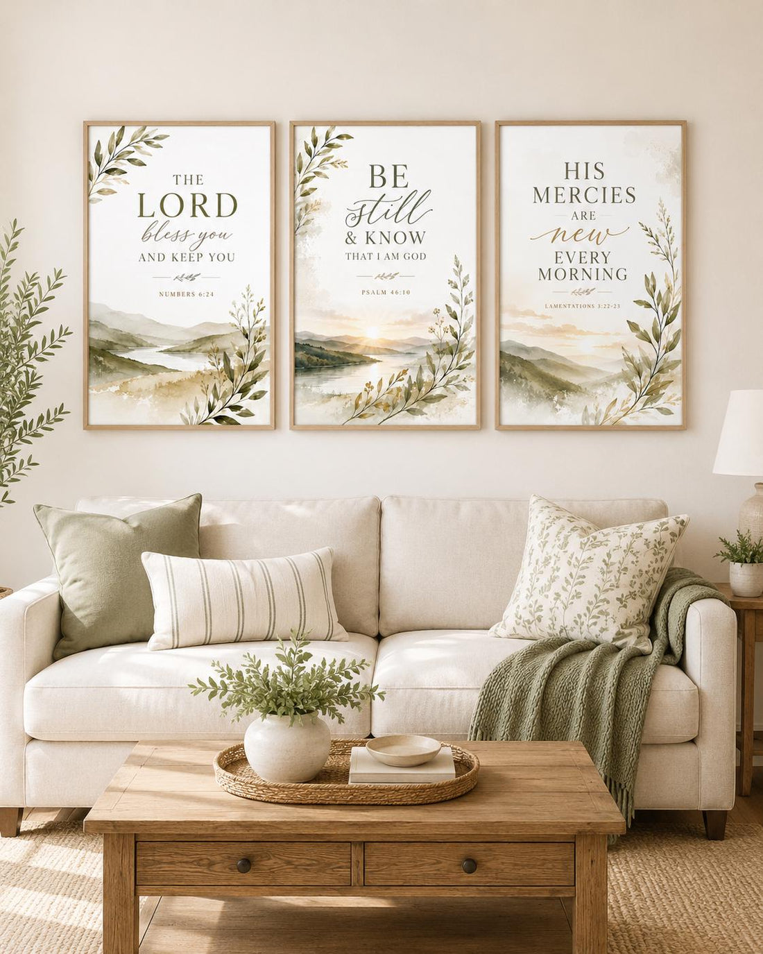 Christian Wall Art Set of 3, Bible Verse Nursery Decor, Neutral Scripture Prints