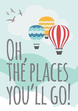 Oh the places you will go nursery, hot air balloon nursery, set of 3 prints, Baby decor nursery art, oh the places you will go wall art gift