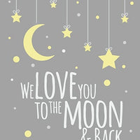 We love you to the moon and back, moon and stars, gender neutral nursery, yellow gray nursery decor, moon and back, nursery wall art, yellow