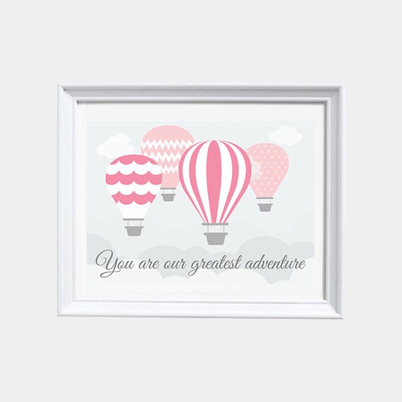 Hot air balloon nursery, pink nursery, you are our greatest adventure print, baby girl nursery decor, nursery wall art, nursery print, kid
