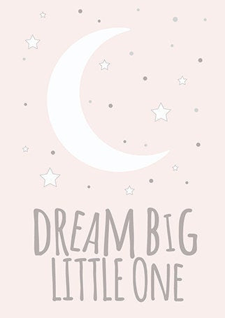 Dream big little one Print, nursery decor girl, Nursery Wall Art, pastel pink, moon prints, Kids Room decor baby girl nursery playroom decor