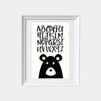 Nursery bear, nursery alphabet, bear nursery decor, bear nursery art, alphabet print, alphabet nursery decor, black and white nursery