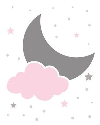 Moon and stars nursery, pink nursery decor, Dream Big Little One Art Print, nursery decor girl, star nursery decor, pink grey, nursery art