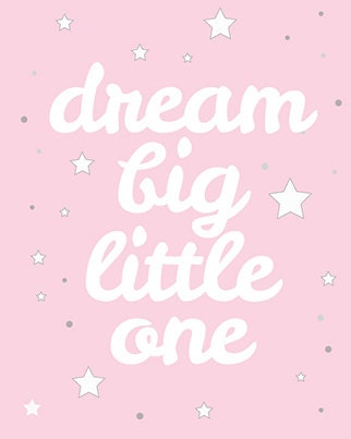 Moon and stars nursery, pink nursery decor, Dream Big Little One Art Print, nursery decor girl, star nursery decor, pink grey, nursery art
