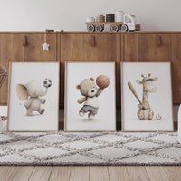 Baby Animal Sports Nursery Print: Baseball, Soccer, Basketball