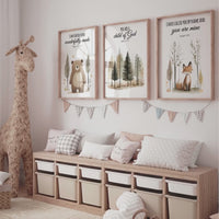 Woodland Bible Verse Nursery Wall Art, Bear Fox Forest Prints, Christian Baby Room Decor, Scripture Animal Posters, Gender Neutral Set