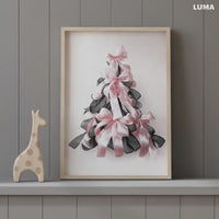 Bow print, Christmas tree, Christmas gift, nursery wall art, girls room, teen room, pink and black, ribbon, gift for girls, gift for her