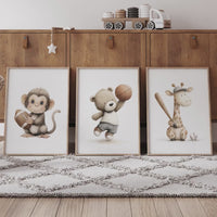 Sports Nursery Wall Art Set of 3, Animal Sports Prints