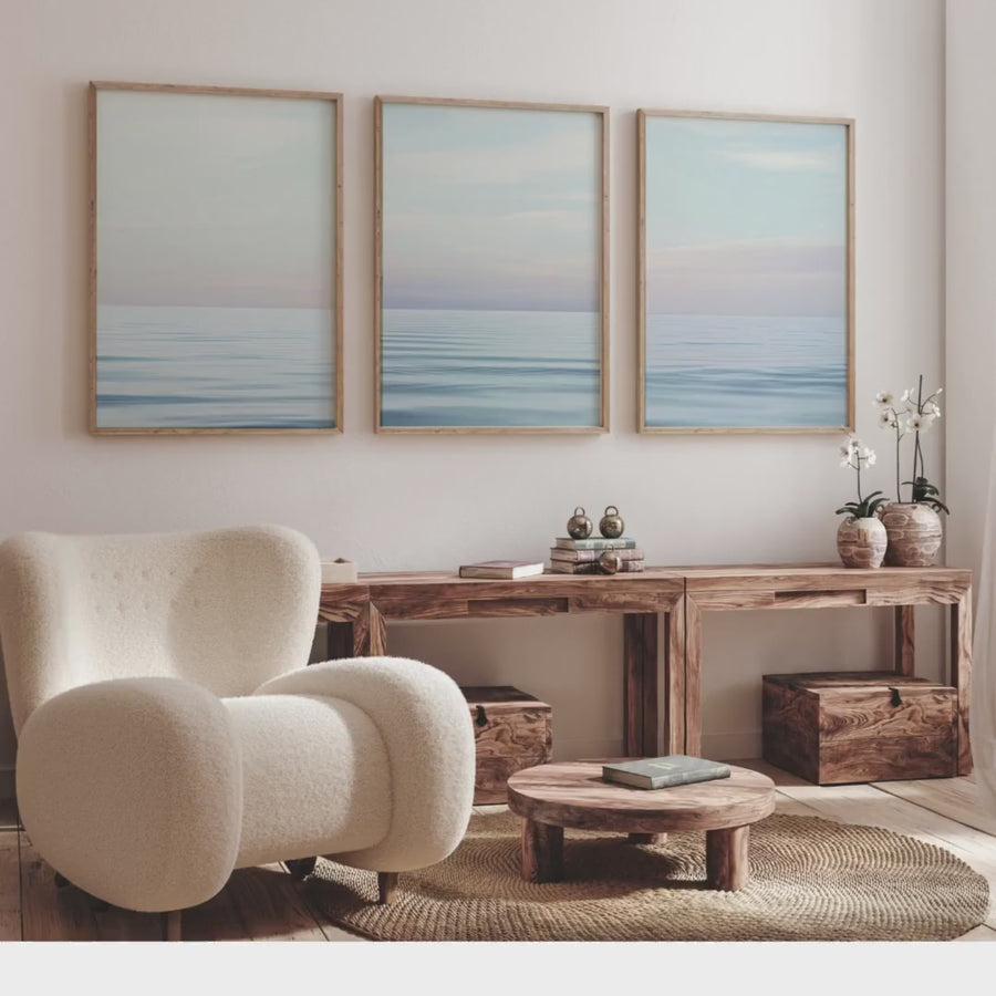 Minimalist Ocean Wall Art Set – Tranquil Sea Horizon Prints, Coastal Blue Seascape, Calm Beach Scene Poster, Modern Coastal Decor