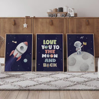 Space Nursery Art Prints: Rocket, Astronaut, Moon Quote