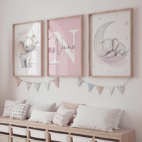 Pink Elephant Nursery Prints Set: Girls Room Decor