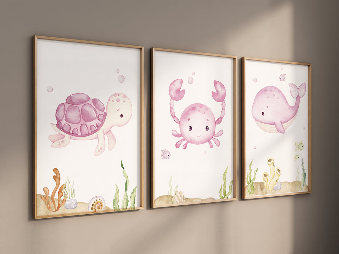 Ocean nursery decor, girl nursery, Nautical nursery print set, under the sea nursery, Under the sea wall art, pink nursery, girls room decor