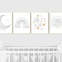 Nursery wall art grey, gray gold nursery, baby room decor, gender neutral nursery ideas, rainbow