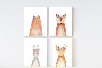 Woodland nursery decor, nursery wall art woodland animals, forest animal prints, girl nursery ideas