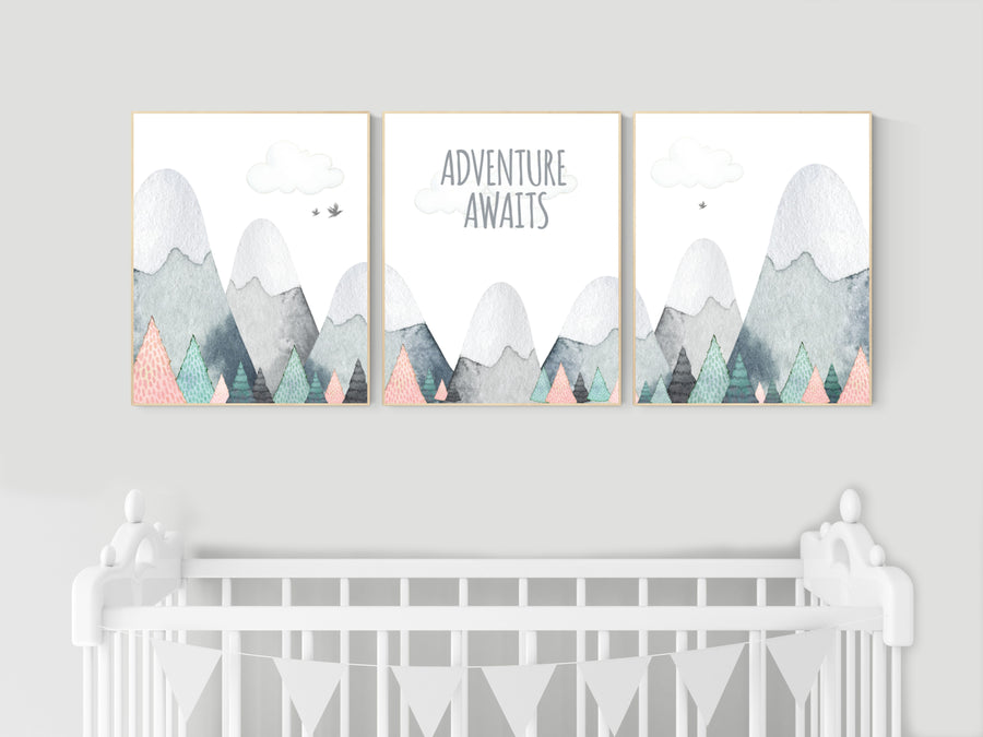 Nursery decor mountain, adventure nursery, adventure theme nursery, woodland, gender neutral
