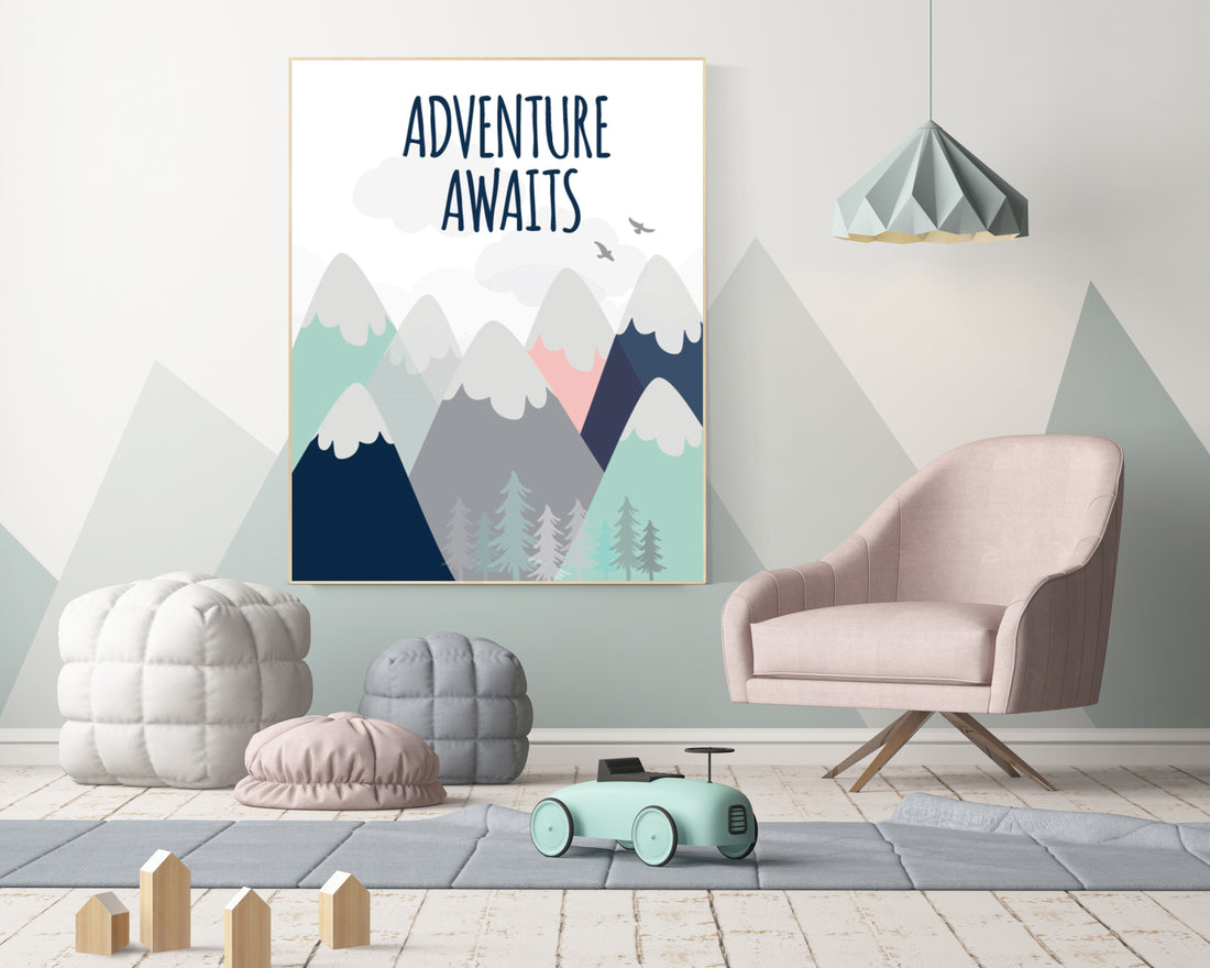 Nursery decor boy adventure, mountain nursery wall art, woodland, adventure awaits, nursery wall art
