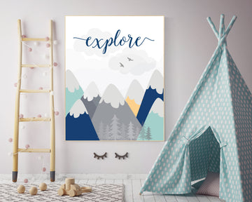 Nursery decor mountain, explore, mountain nursery wall art, woodland, adventure nursery