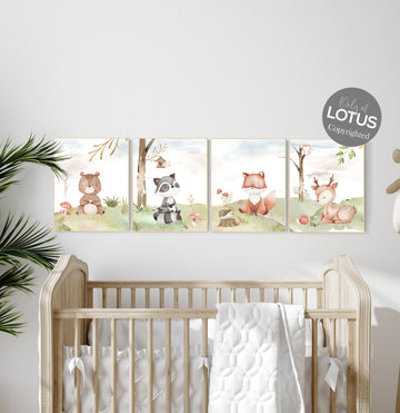 Woodland nursery decor, animals prints, woodland themed nursery, nursery art woodland