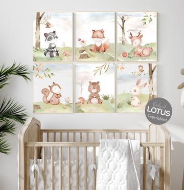 Woodland nursery decor, animals prints, gender neutral nursery, jungle animals, gender neutral nursery