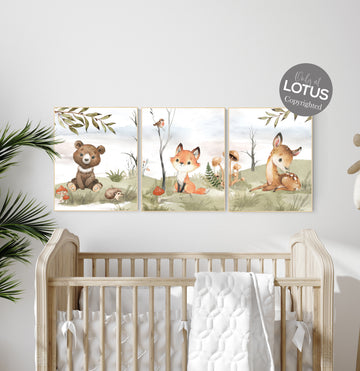 Animal nursery decor, woodland nursery prints, jungle animals, gender neutral nursery