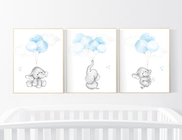 Blue nursery decor, elephant nursery wall art, nursery decor boy elephant, animal prints, baby room