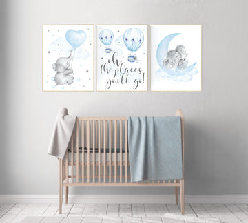 Nursery decor elephant, Nursery decor boy hot air balloon, oh the places you'll go, hot air balloon