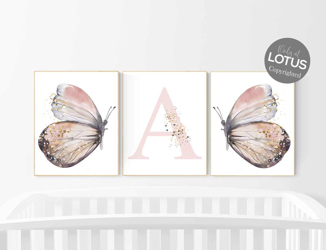 Nursery decor girl butterfly, blush, blush gold, Butterfly Nursery Art, girls room