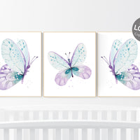 Nursery decor girl butterfly, purple mint, Butterfly Nursery Art, Butterfly Nursery