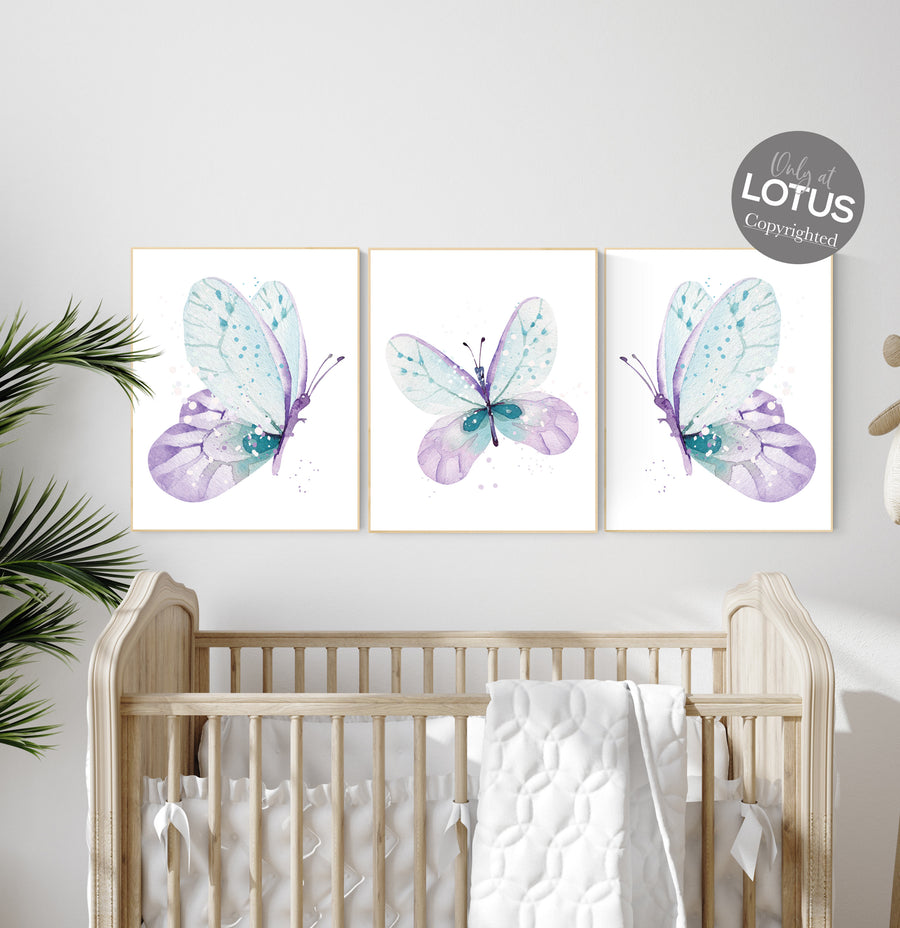 Nursery decor girl butterfly, purple mint, Butterfly Nursery Art, Butterfly Nursery