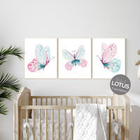 Nursery decor girl butterfly, pink and mint nursery, mint pink nursery, girl room prints