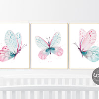 Nursery decor girl butterfly, pink and mint nursery, mint pink nursery, girl room prints