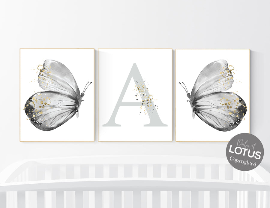 Nursery decor girl butterflies, black and white, Butterfly Nursery Art, Girl Nursery Art