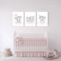 Nursery wall art girl elephant, Nursery decor girl pink and gray, girl nursery ideas, pink grey