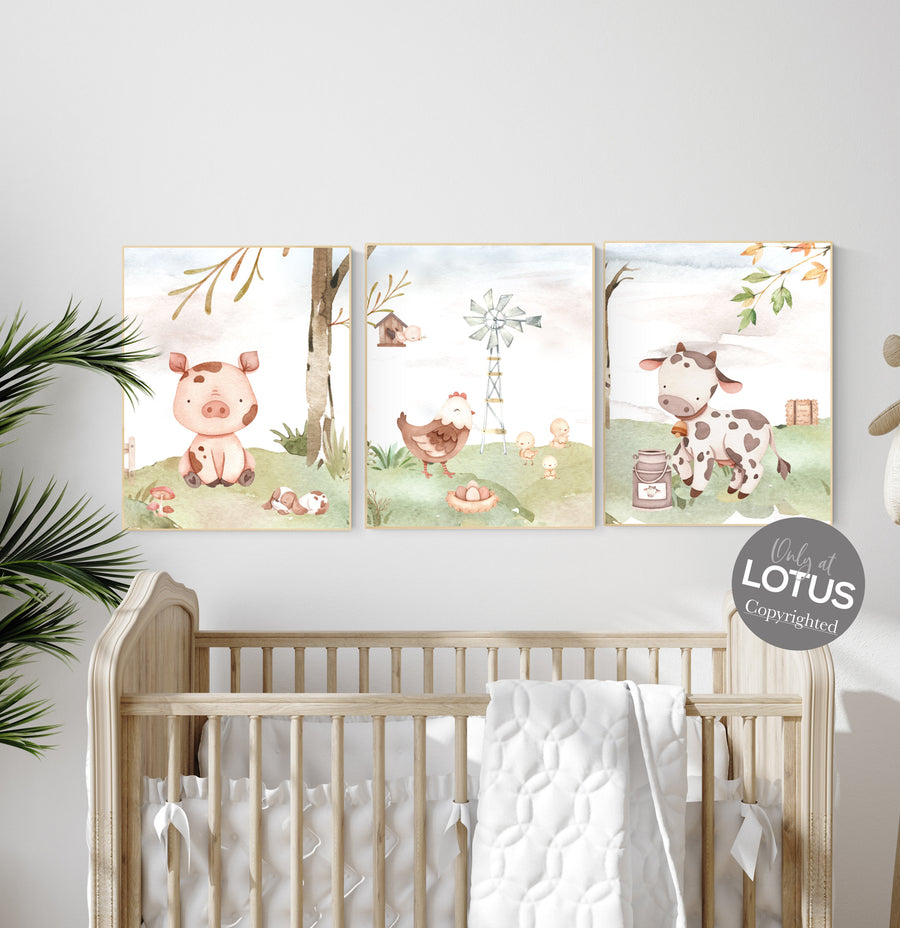 Nursery wall art animals, farm animals, farm nursery, nursery prints gender neutral, animals prints