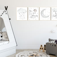 Nursery wall art grey, gray nursery, nursery decor neutral, gender neutral, moon stars, grey nursery