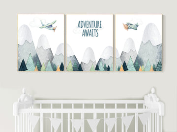 Nursery decor boy mountain, adventure nursery, travel theme nursery, woodland, gender neutral