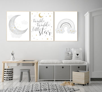 Nursery wall art grey, gray gold nursery, rainbow nursery, nursery decor neutral,  gender neutral