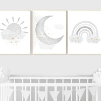 Nursery wall art grey, gray gold nursery, rainbow nursery, nursery decor neutral, gender neutral