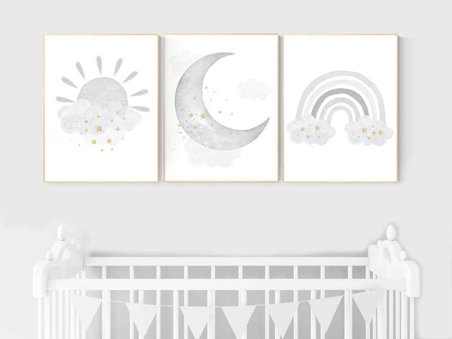 Nursery wall art grey, gray gold nursery, rainbow nursery, nursery decor neutral, gender neutral